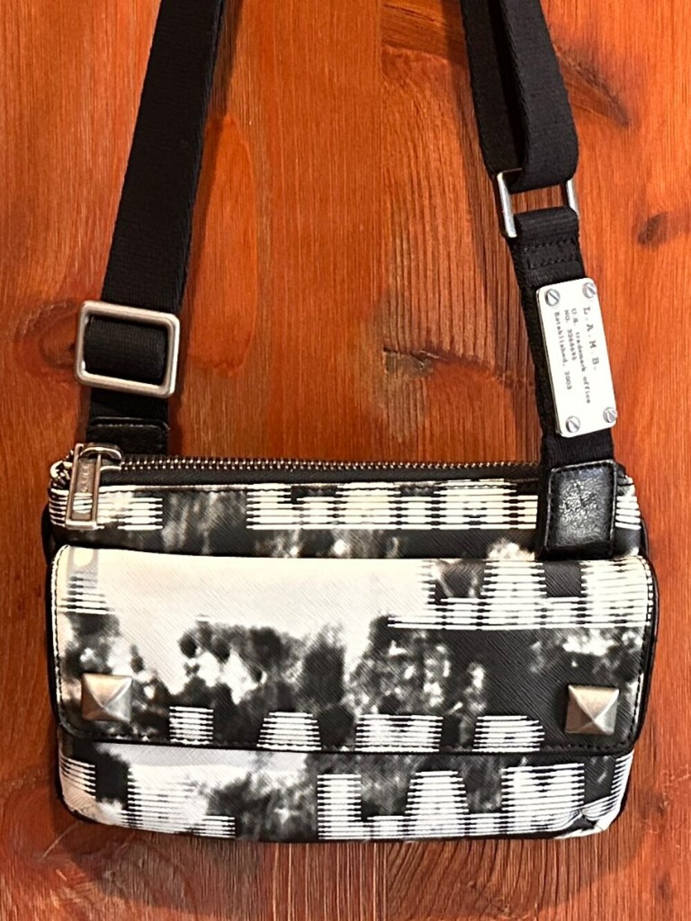 L.A.M.B. Rare Black & White Print Crossbody Bag Purse